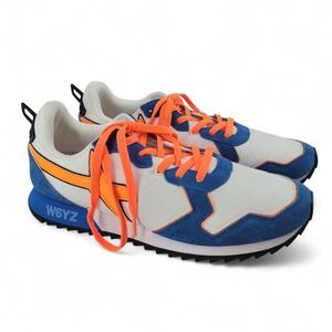 W6YZ Men's Sneakers 9.5 Blue Orange Suede Mesh Just Say W Running Shoes NEW